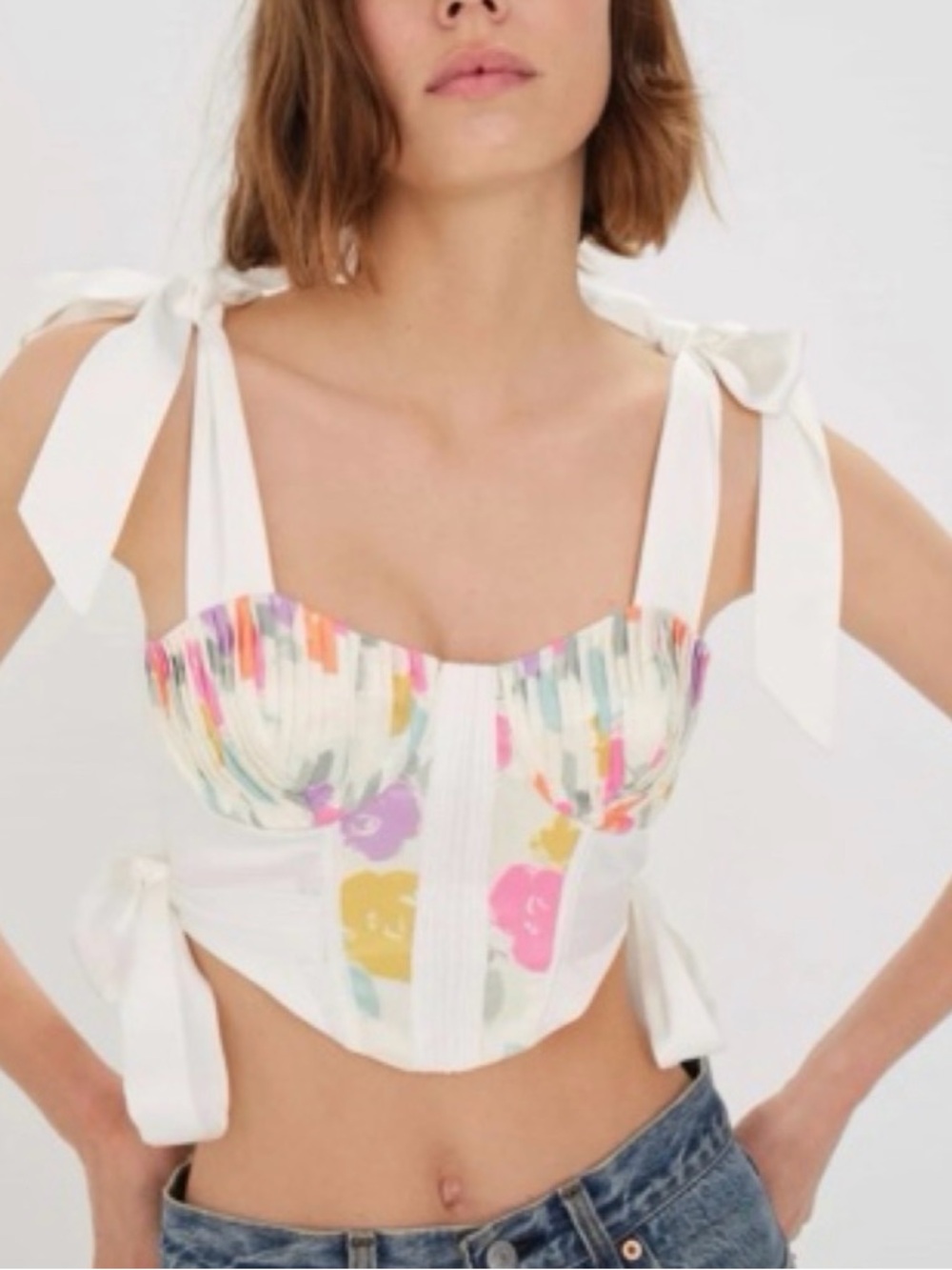For Love and Lemons Eugene Floral Tie-Shoulder Bustier Corset Top